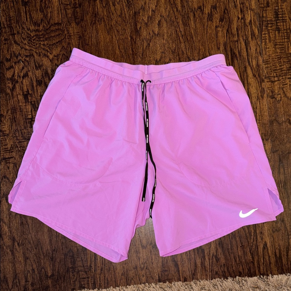 Nike Men's Light Pink Athletic Shorts with Black Drawstring Lined